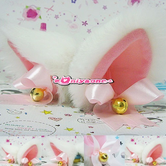 鈴付き CUTEなネコ耳＆首輪SETホワイト商品サムネ画像