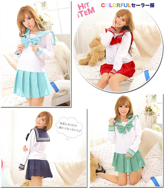 【訳あり品】セーラー服 コスプレ 衣装 制服 女子高生 JK CUTE 長袖 コスチューム カラバリ豊富Mサイズショッキングピンク商品サムネ画像