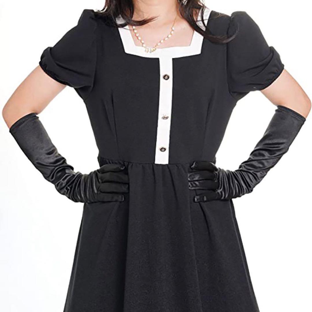 コスプレ小物無地黒光沢長手袋 日焼け防止パーティーツヤサテン48㎝ロンググローブ　商品サムネ画像