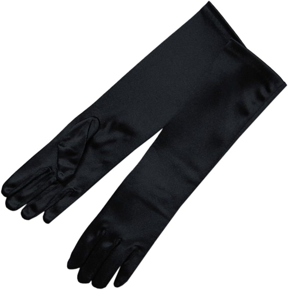 コスプレ小物無地黒光沢長手袋 日焼け防止パーティーツヤサテン48㎝ロンググローブ　商品サムネ画像