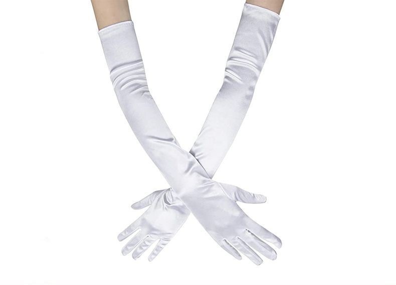 コスプレ小物無地黒光沢長手袋 日焼け防止パーティーツヤサテン48㎝ロンググローブ　商品サムネ画像