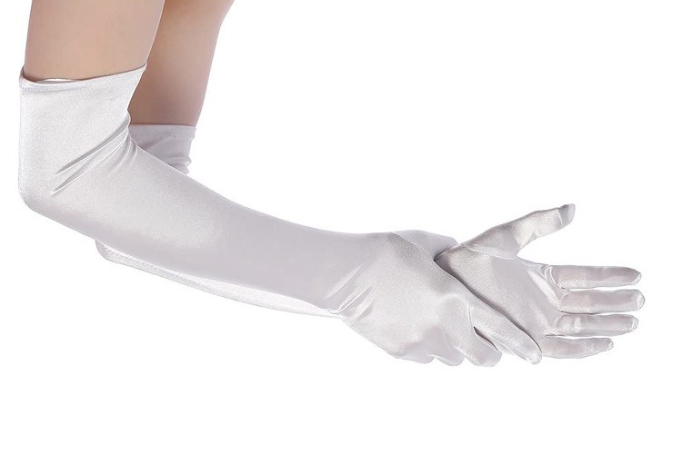 コスプレ小物無地黒光沢長手袋 日焼け防止パーティーツヤサテン48㎝ロンググローブ　商品サムネ画像