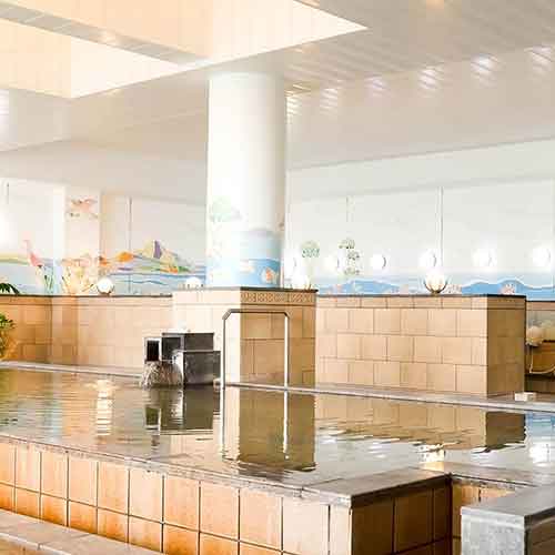 中央の浴槽は上下に分かれており、
それぞれ温度が熱めとぬるめに設定されています。