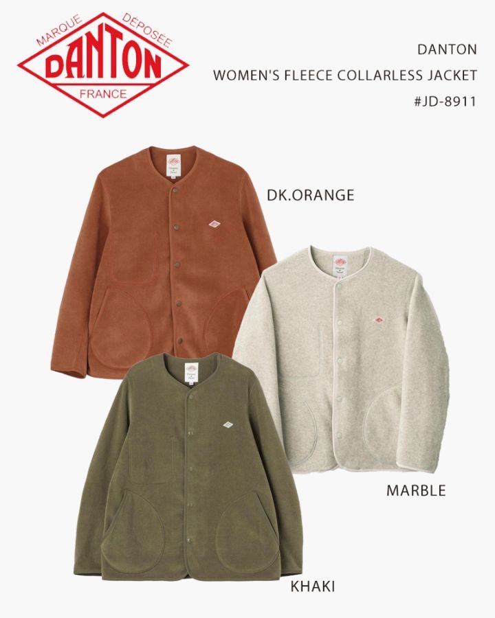 DANTON WOMEN'S FLEECE COLLARLESS JACKET #JD-8911 / ダントン