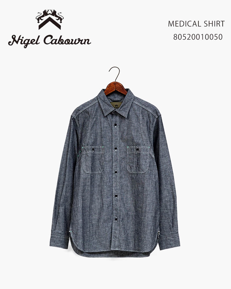 LYBRO NIGEL CABOURN ベースボールシャツ　46 シャンブレー ナイジェルケーボン ベースボールシャツ 半袖 メンズ スタンドカラー