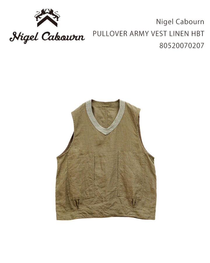 トップス FRENCH ARMY VEST 48 Nigel Cabourn Nigel Cabourn PULLOVER ARMY VEST LINEN HBT 80520070207
