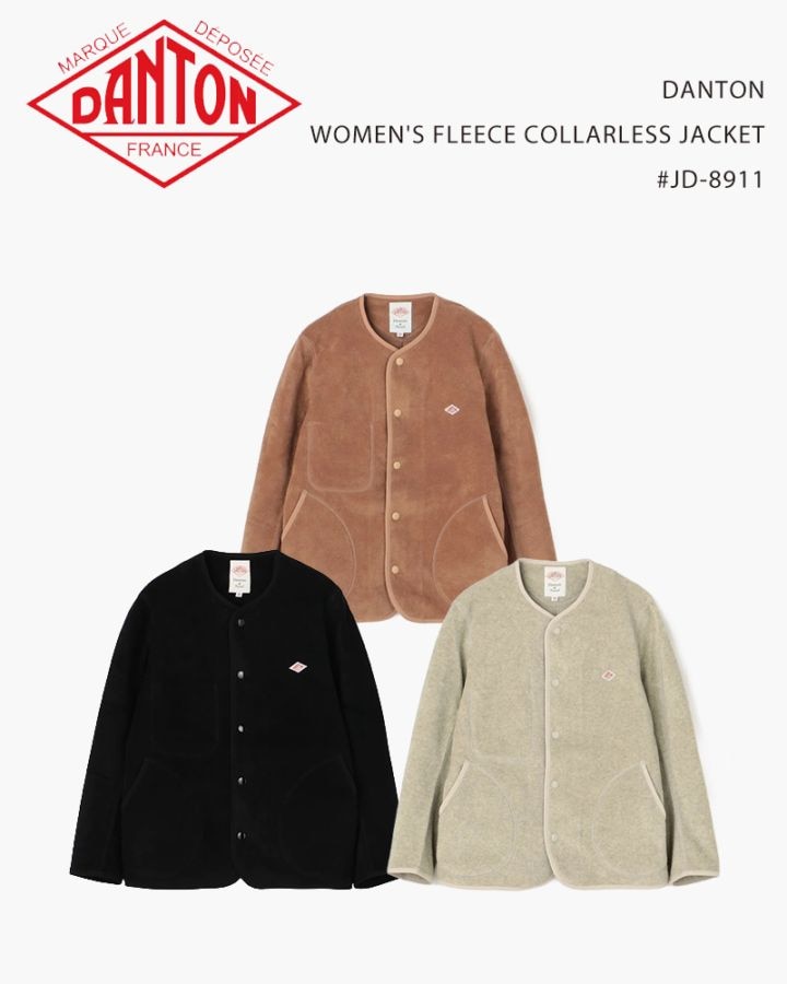 DANTON WOMEN'S FLEECE COLLARLESS JACKET #JD-8911 / ダントン ウィン