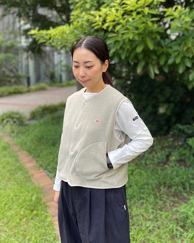 DANTON WOMEN'S FLEECE COLLARLESS VEST #DT-A0521 / ダントン