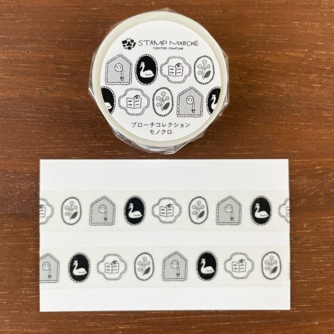 Stamp Marche Marl-chan Washi Tape - Monochrome Brooch (1.5cm)