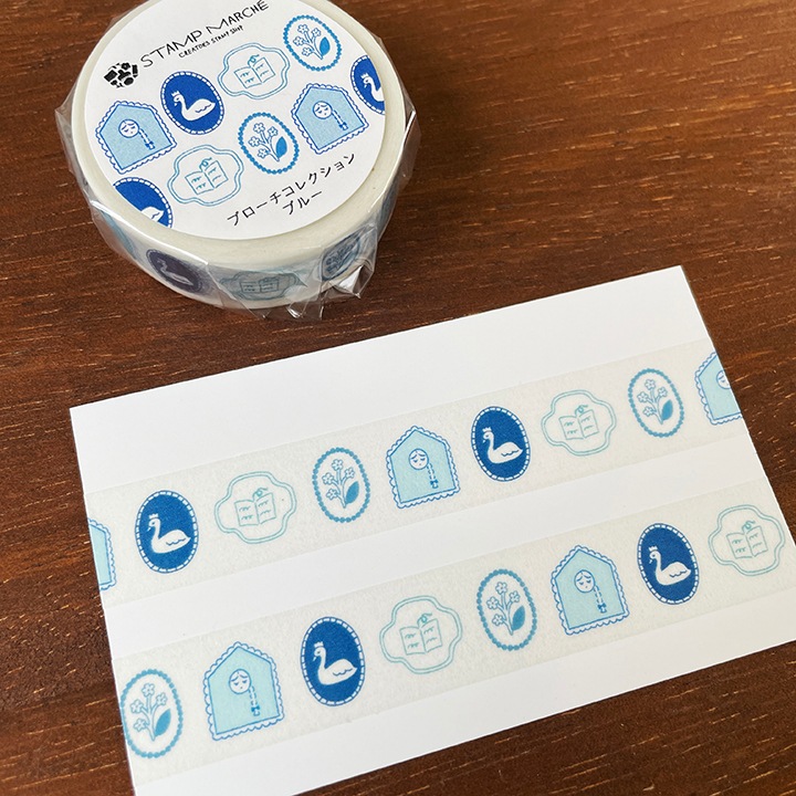 Stamp Marche Marl-chan Washi Tape - Blue Brooch (1.5cm)