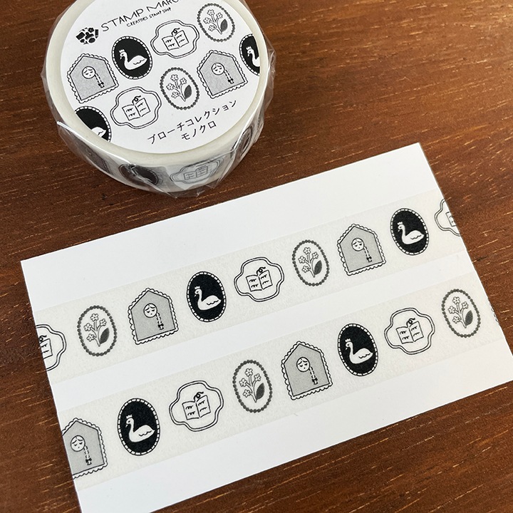 Stamp Marche Marl-chan Washi Tape - Monochrome Brooch (1.5cm)