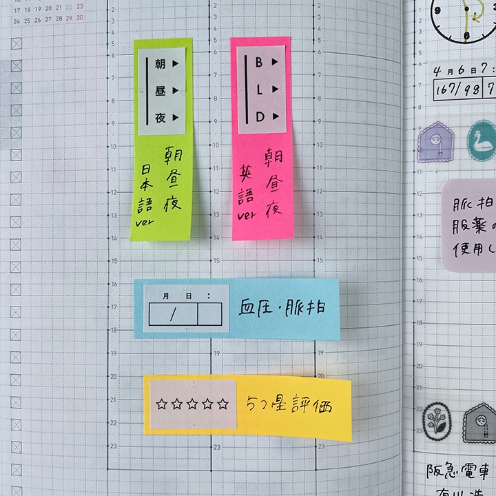 手帳のラベラーシール 朝昼夜 日本語ver 黒
