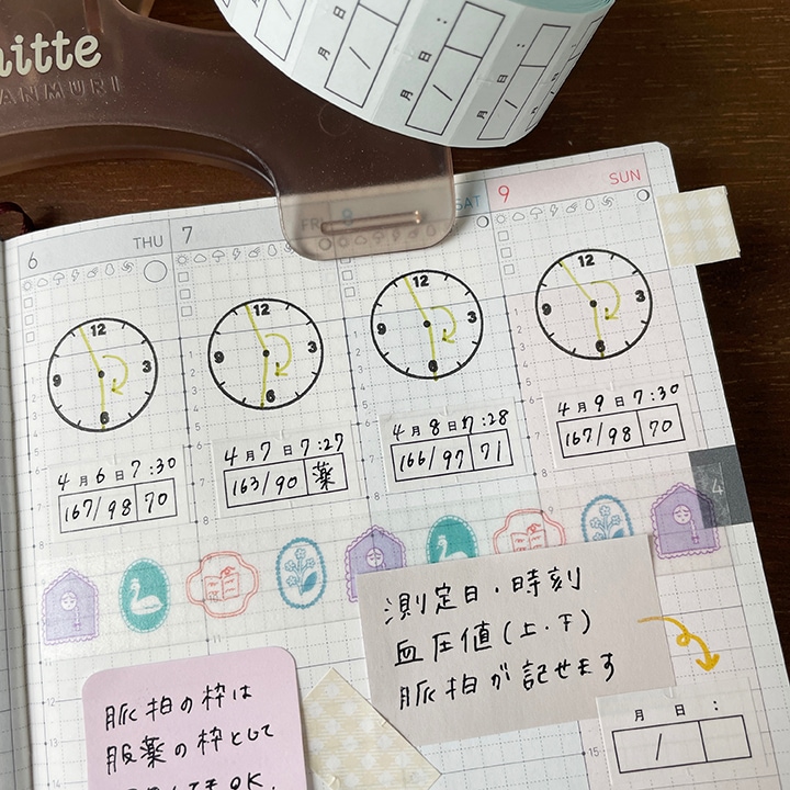 手帳のラベラーシール 血圧と脈拍 黒