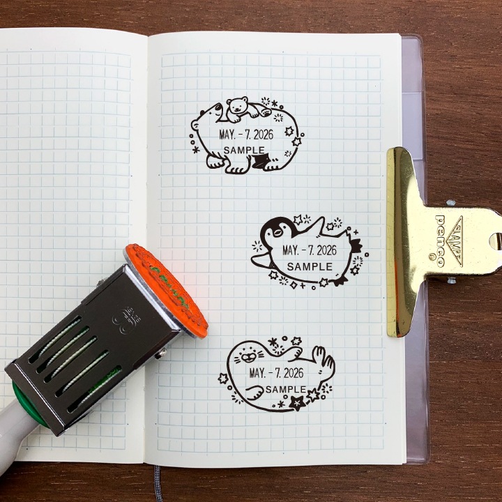 澄ノしおさん監修 日付回転印（アザラシ） ゴム印製 サンビー 12号小判 テクノタッチデーター 日付印