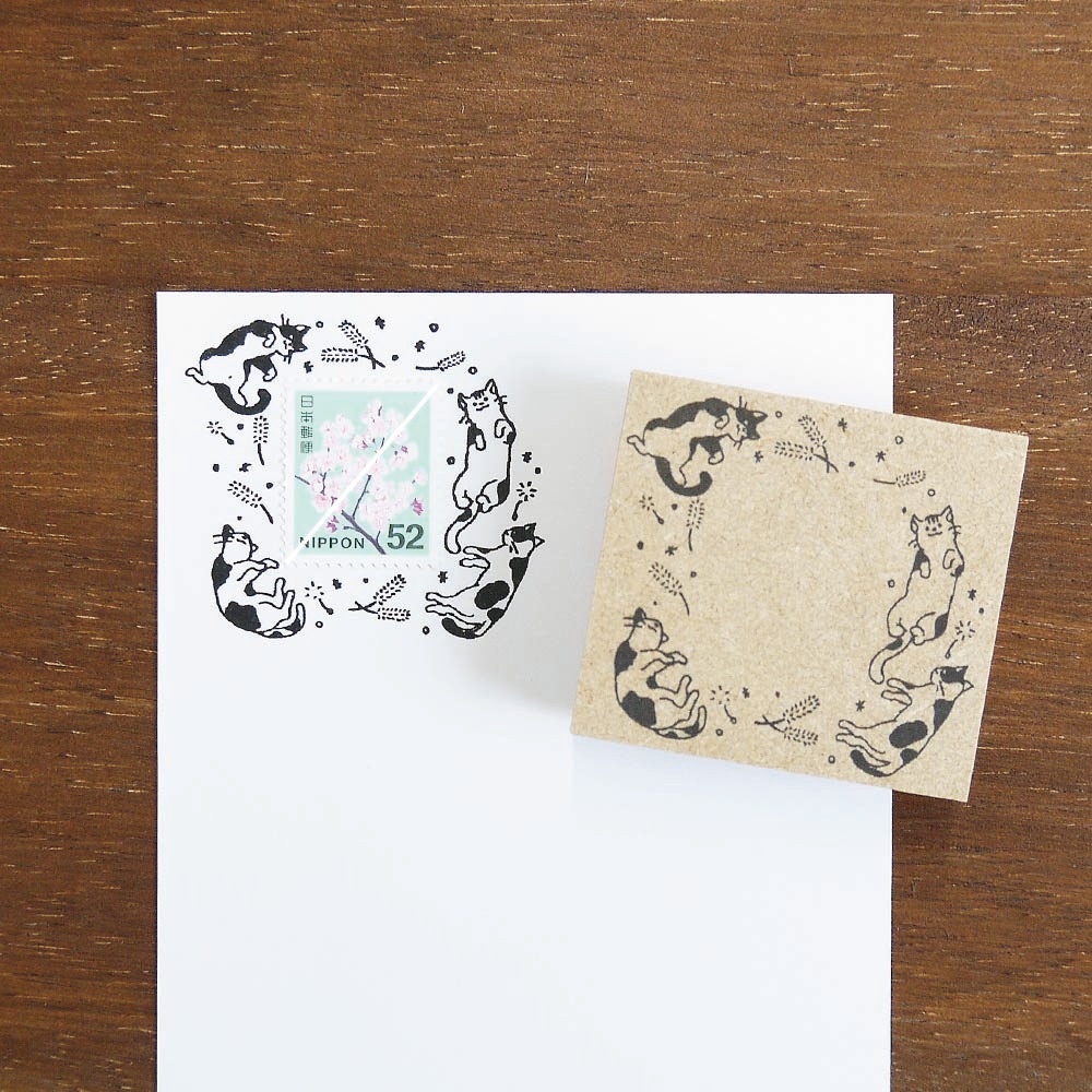 切手フレーム（ねこと猫じゃらし） ゴム印 （a-063） | シーンで探す