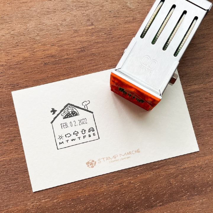 日付印 マールちゃん(おうち) ゴム印製 サンビー 24ミリ角 テクノ