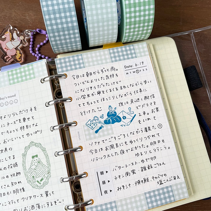 ラベラーシール ギンガムチェック ダスティーブルー