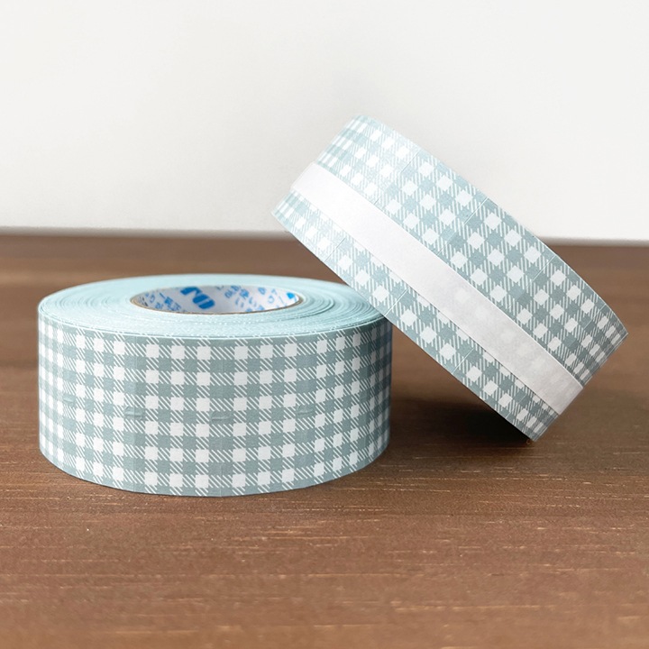 ラベラーシール ギンガムチェック ダスティーブルー