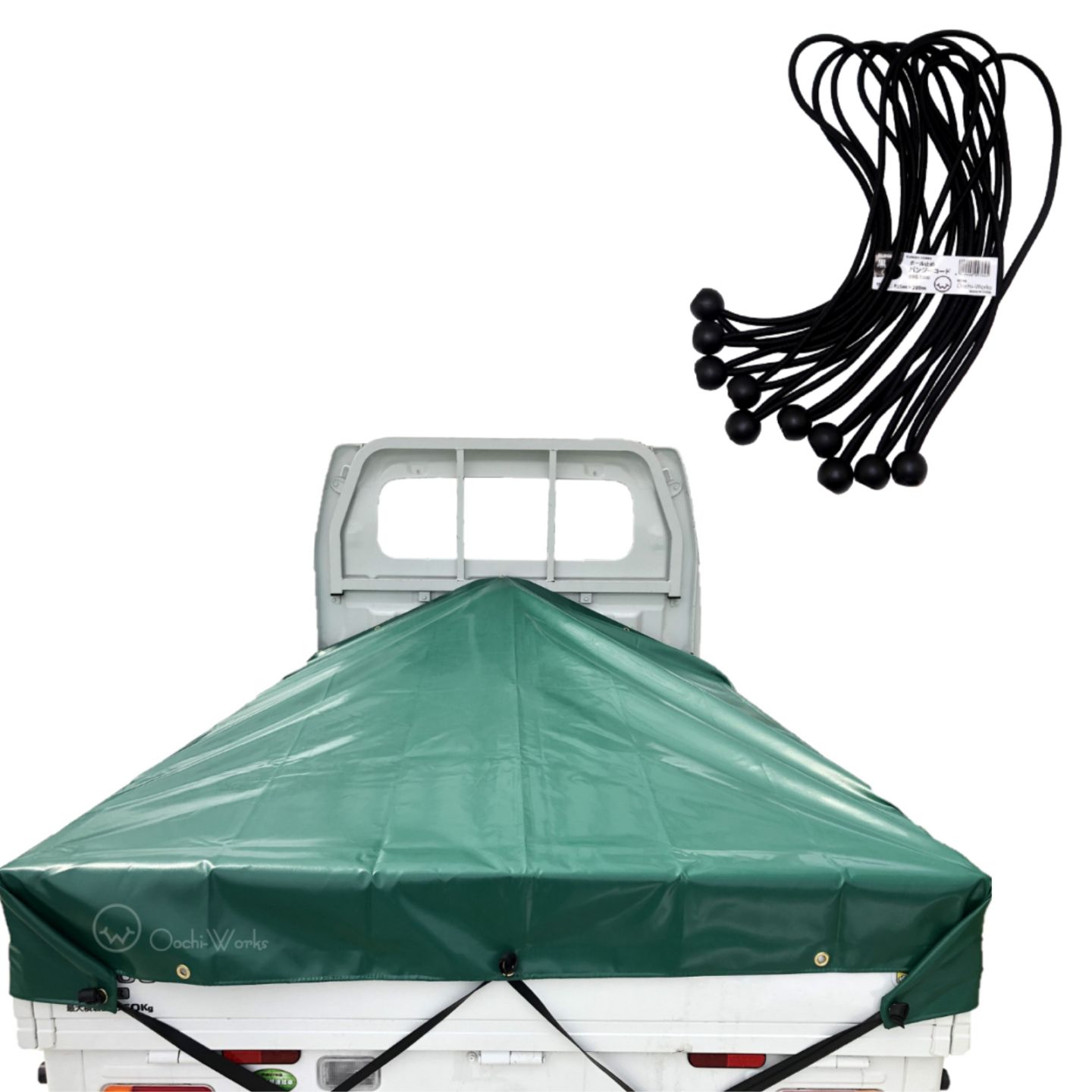 バンジーコード 10本付 軽トラックシート スロープ型 シート単品 グリーン (前)2.0ｍ・(後部)1.9ｍ×(長さ)2.15ｍ 台形シート