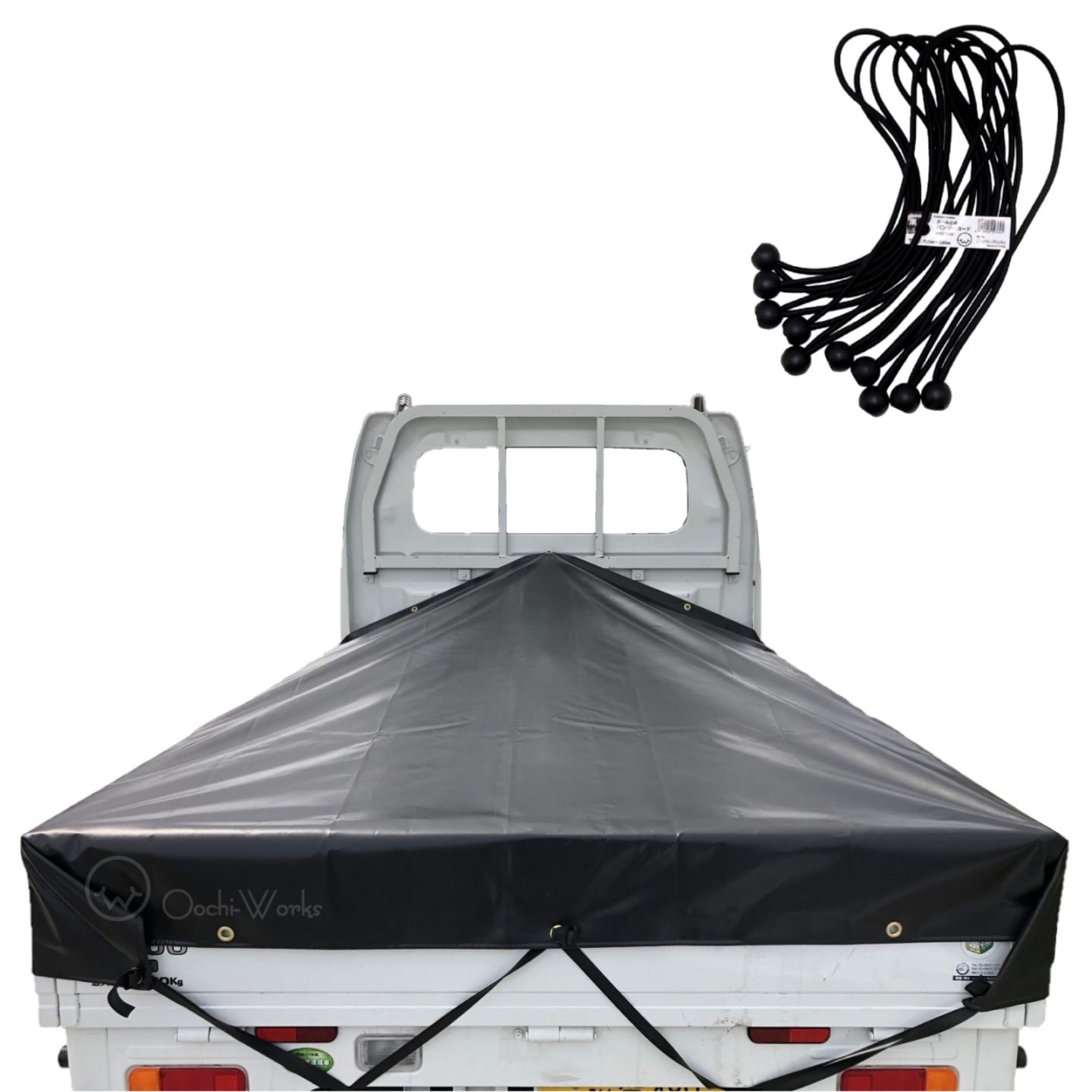 バンジーコード 10本付 軽トラックシート スロープ型 シート単品 ブラック (前)2.0ｍ・(後部)1.9ｍ×(長さ)2.15ｍ 台形シート