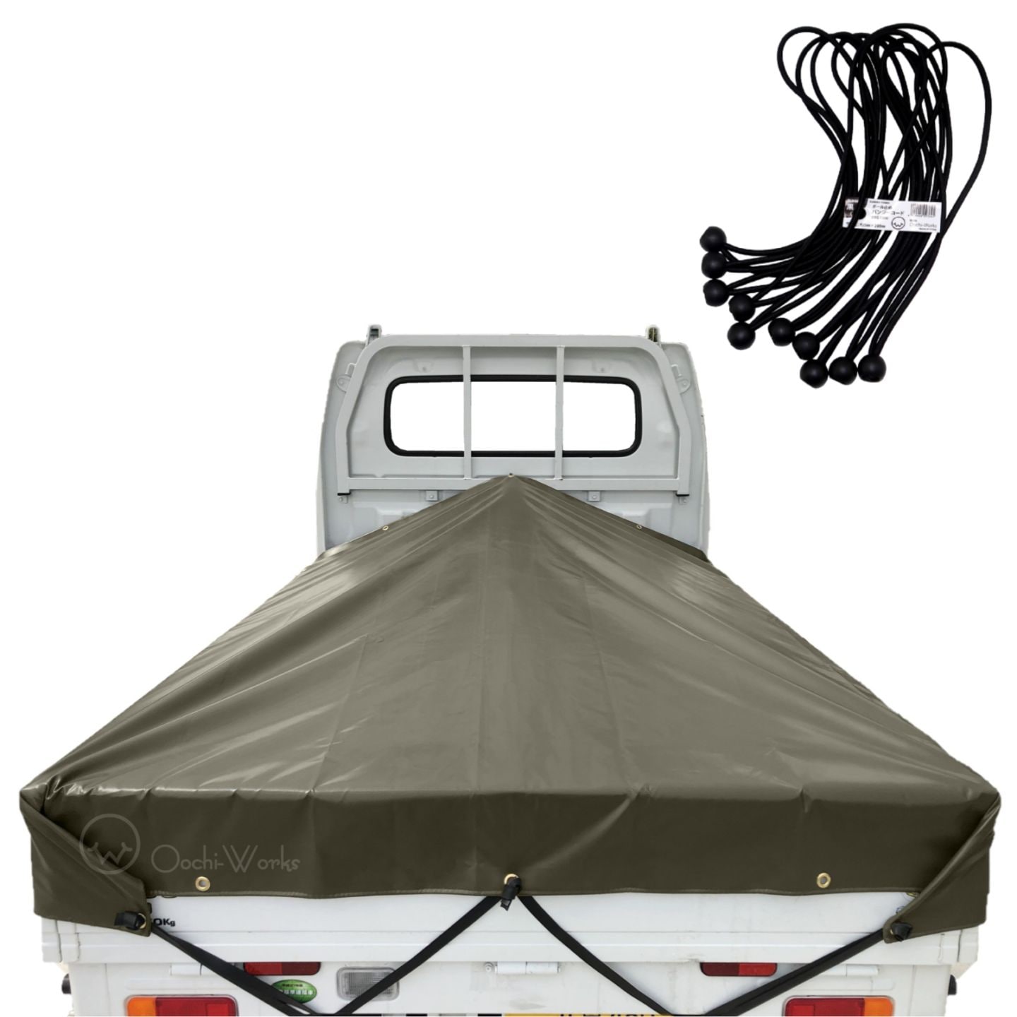 バンジーコード 10本付 軽トラックシート スロープ型 シート単品 OD 国防色 (前)2.0ｍ・(後部)1.9ｍ×(長さ)2.15ｍ 台形シート