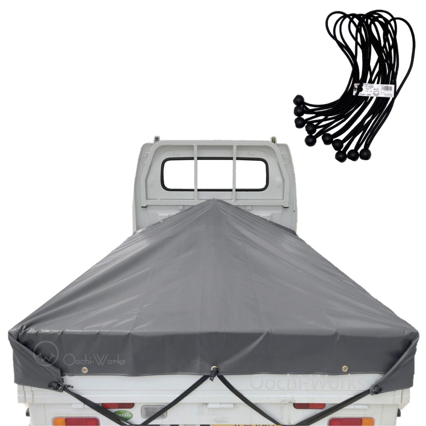 バンジーコード 10本付 軽トラックシート スロープ型 シート単品 グレー (前)2.0ｍ・(後部)1.9ｍ×(長さ)2.15ｍ 台形シート