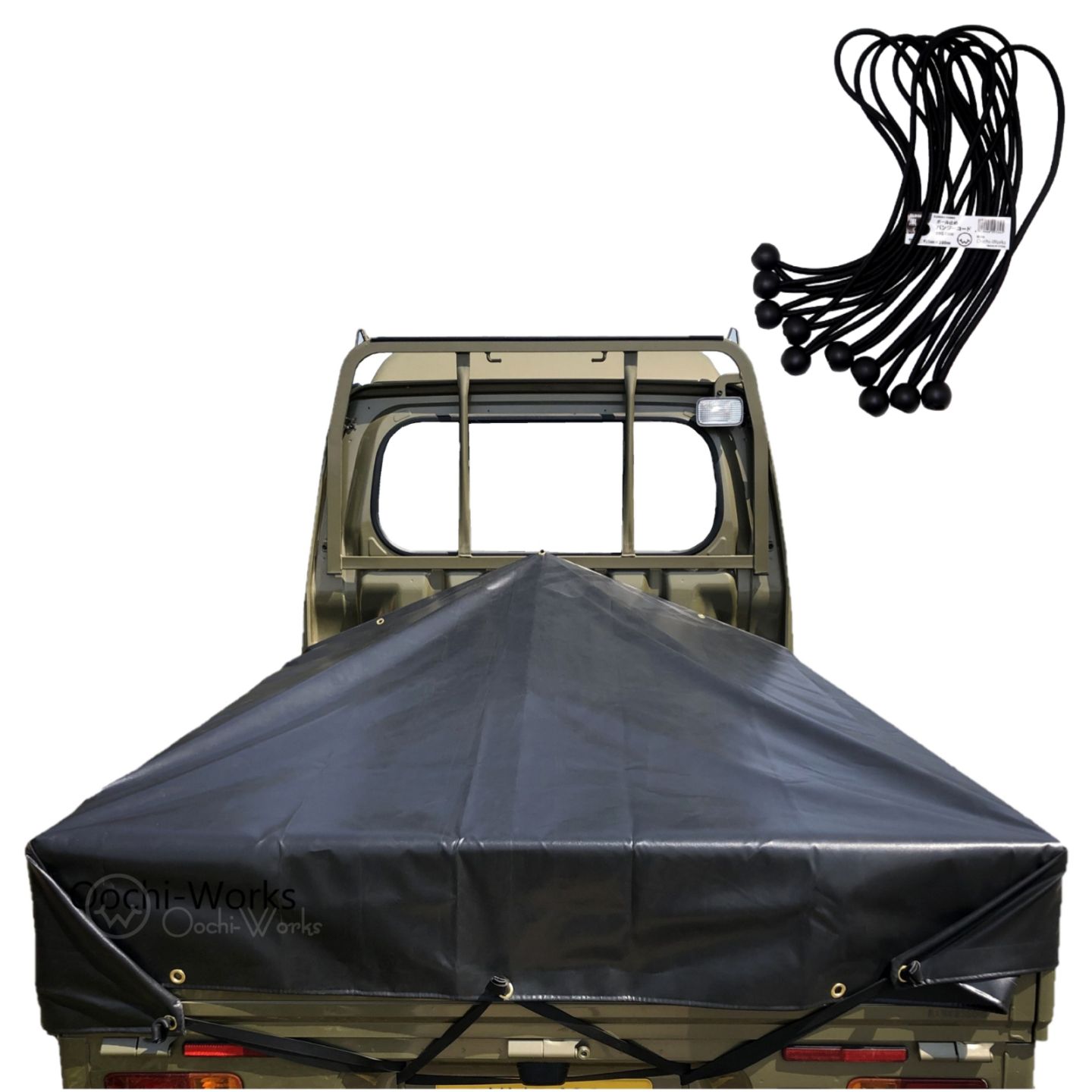 バンジーコード 10本付 ハイゼットジャンボシート スロープ型 シート単品 ブラック (前部)2.0ｍ・(後部)1.9ｍ×(長さ)1.93ｍ 台形シート