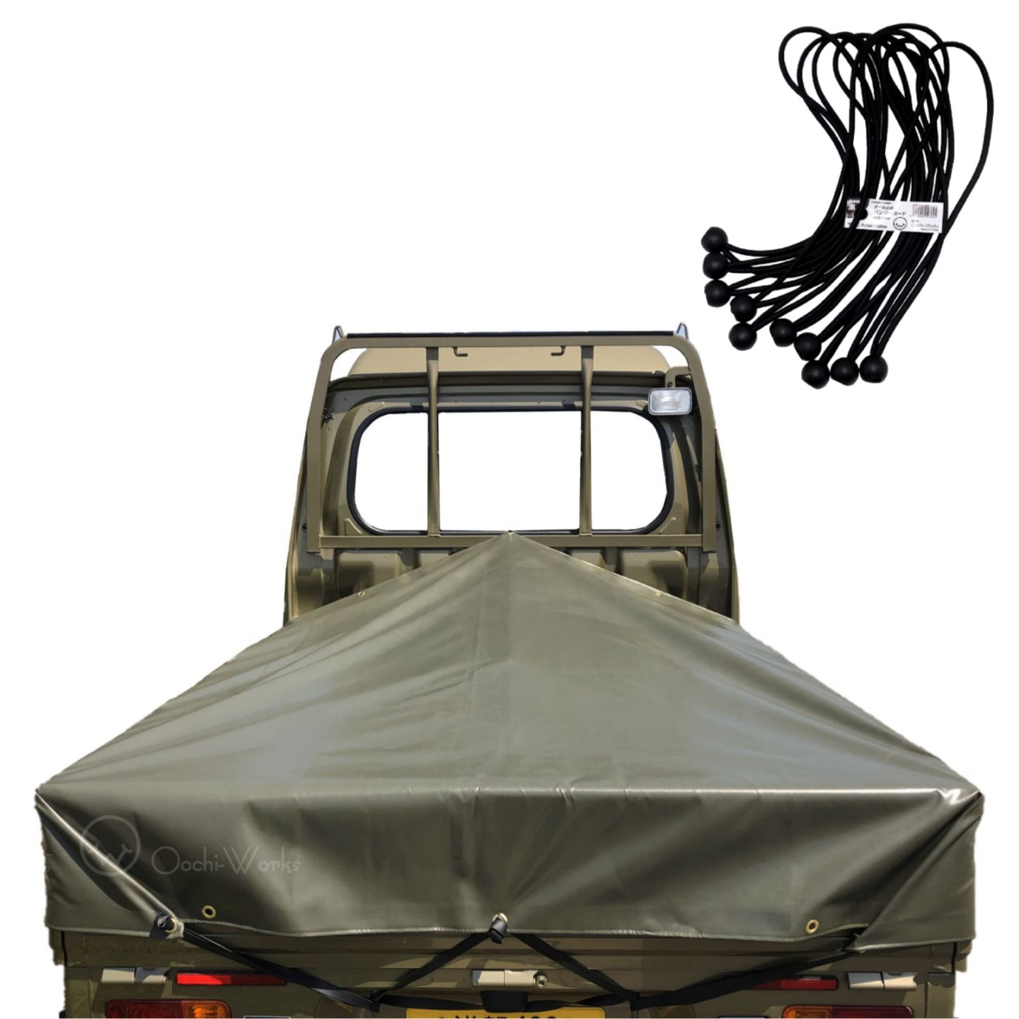 バンジーコード 10本付 ハイゼットジャンボシート スロープ型 シート単品 OD 国防色 (前部)2.0ｍ・(後部)1.9ｍ×(長さ)1.93ｍ 台形シート