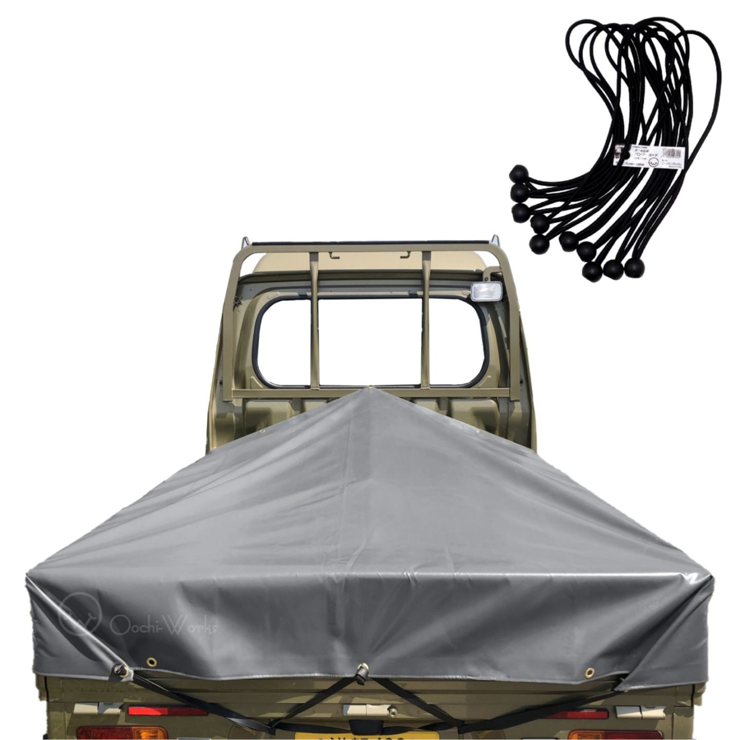 バンジーコード 10本付 ハイゼットジャンボシート スロープ型 シート単品 グレー (前部)2.0ｍ・(後部)1.9ｍ×(長さ)1.93ｍ 台形シート