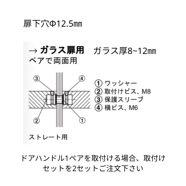 HAFELE ハーフェレ | ドアハンドル屋内用　取付アクセサリー（ガラス扉用 / ペアで両面用）ドアハンドルPH1121ストレート用