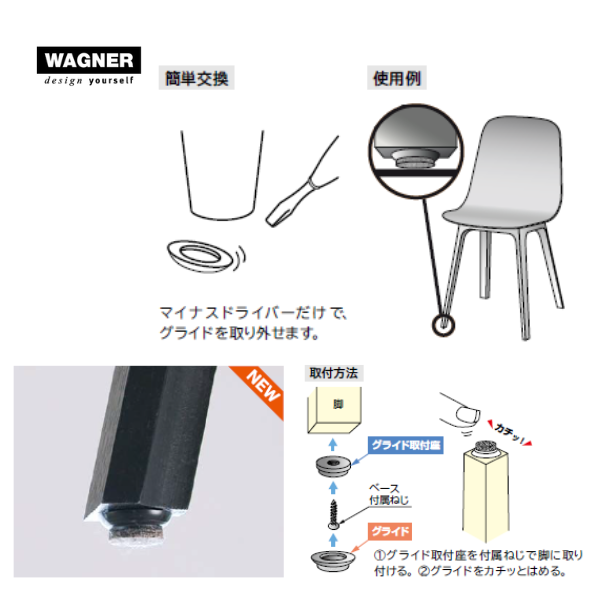 WAGNER |  家具脚用グライド SLIM 薄型タイプ クイッククリック【1セット16ヶ単位】