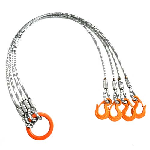 JIS品。4本吊。PVCワイヤースリング。青透明 径12-14mm(4分)×1m 4点吊 被覆 PVC キトー 使用荷重3.2t JIS