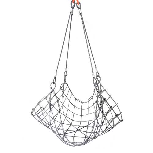 リング付き ワイヤーモッコ 2.5m角 150mm目 手/枠12mm(4分)ー升9mm(3分）ワイヤロープ