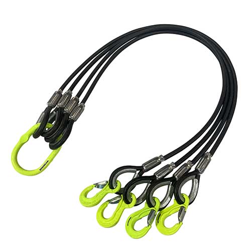 径12-14ｍｍ(4分)×3ｍ　４点吊　被覆　PVC　マーテック　使用荷重3.2t　JIS規格　黒　玉掛索　ワイヤースリング　フック　リング　クレーン作業　4BK-P12M-3