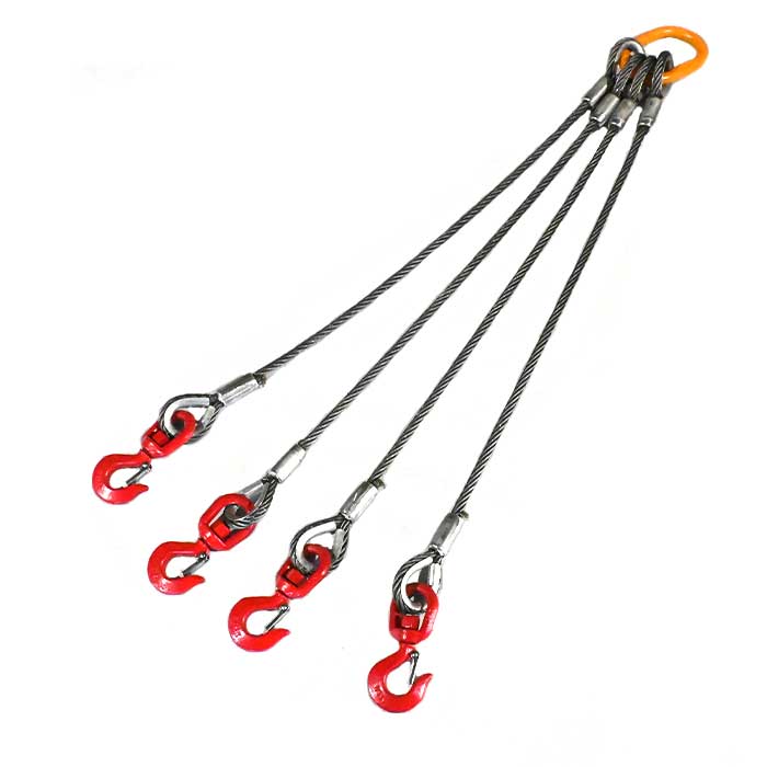 径12mm(4分)×1.5m_4点吊_キトー_使用荷重:3.2t_スイベルフック_ワイヤーロープ_リング_フック_クレーン作業_スリング_JS4-12K-15