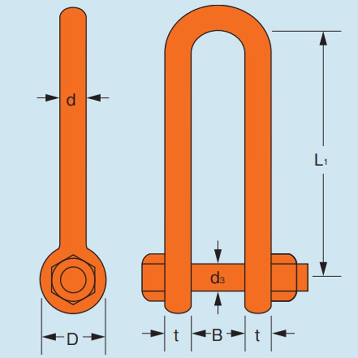 強力長シャックル (22×250) 呼：6 ボルトナットタイプ(TSL) 大洋製器