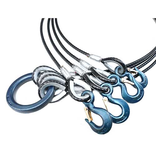 径9-11mm×2.5ｍ(3分)　4点吊　被覆　PVC　 関西工業  　使用荷重1.7ton　JIS規格　玉掛索  ワイヤースリング　フック　リング　クレーン作業　4P-9-11K-2.5