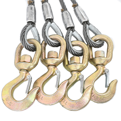 径10mm(3.5分)×2m_4点吊_使用荷重:2t_スイベルフック_ワイヤーロープ_リング_フック_クレーン作業_スリング_JS4-10-2