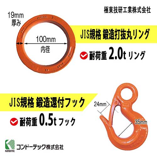 玉掛索 JIS 径10mm 長1.0m 荷重1.5t 2点吊 ワイヤーロープスリング