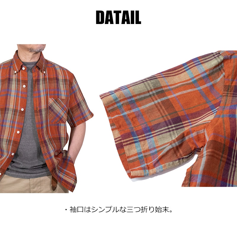 リネンマドラスチェック ボタンダウンシャツ 夏物