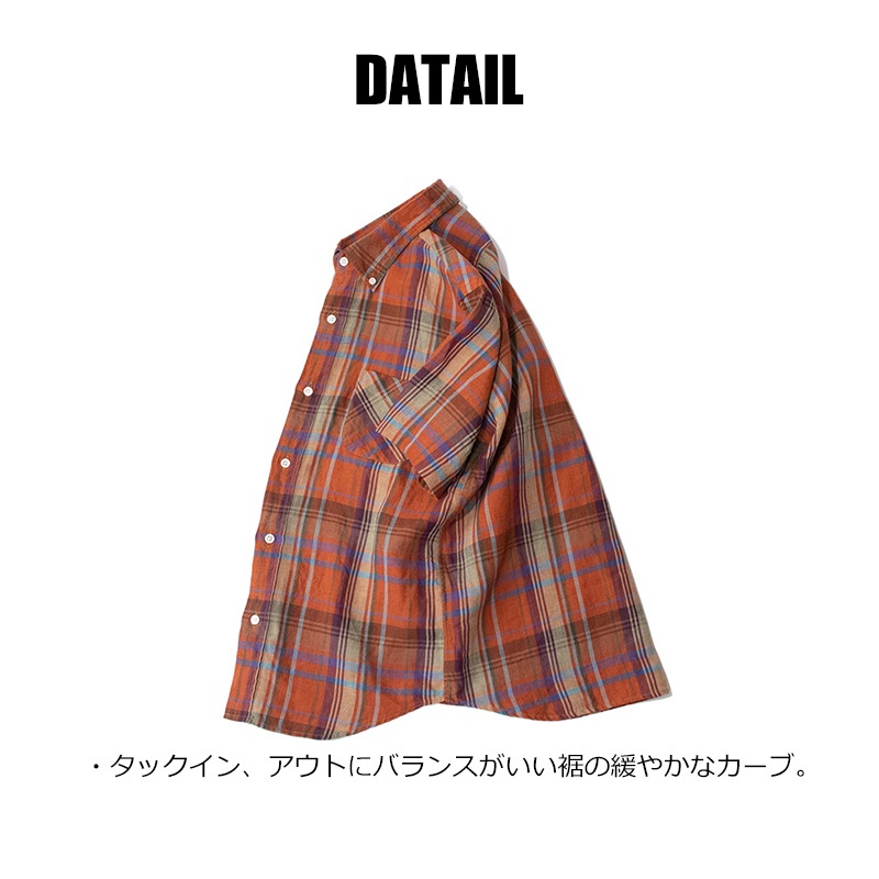 リネンマドラスチェック ボタンダウンシャツ 夏物