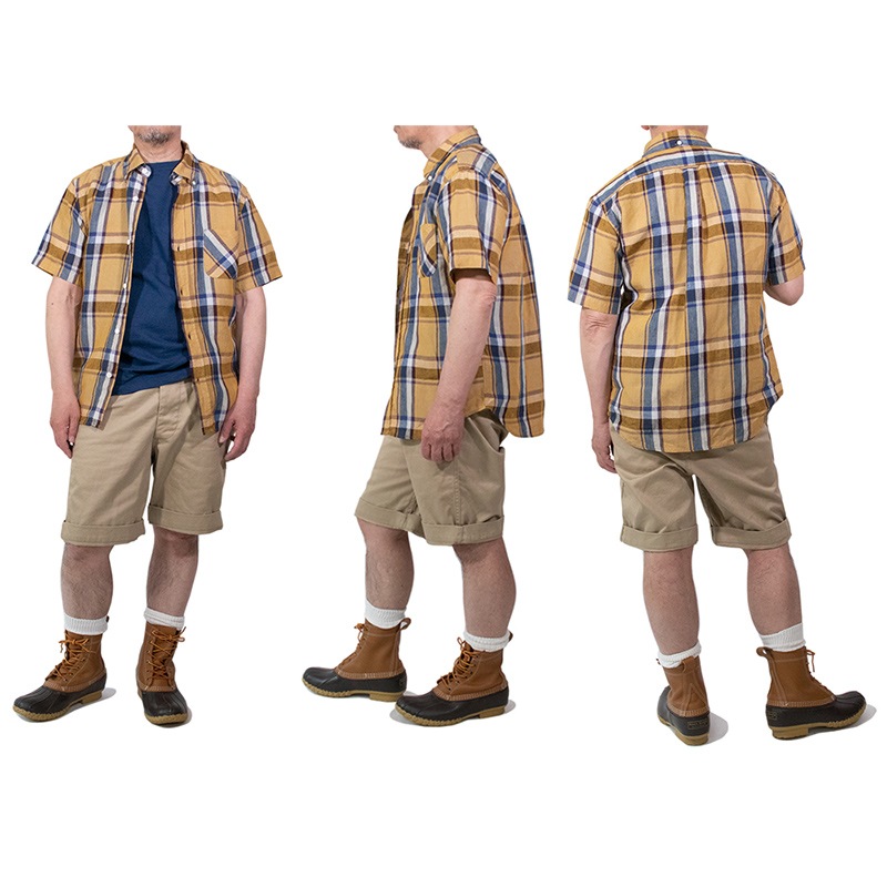 リネンマドラスチェック ボタンダウンシャツ 夏物