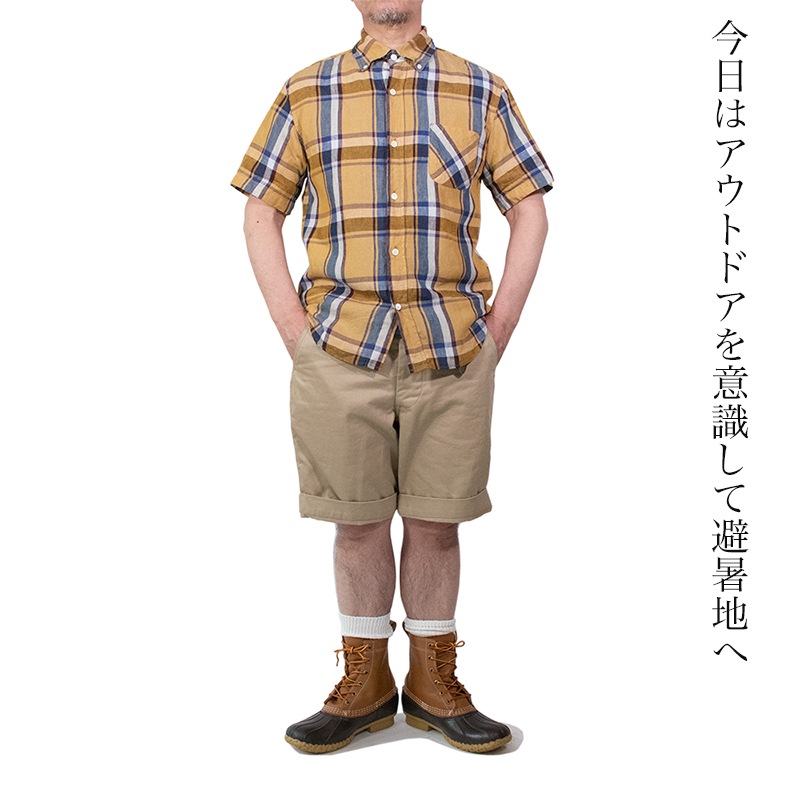 リネンマドラスチェック ボタンダウンシャツ 夏物