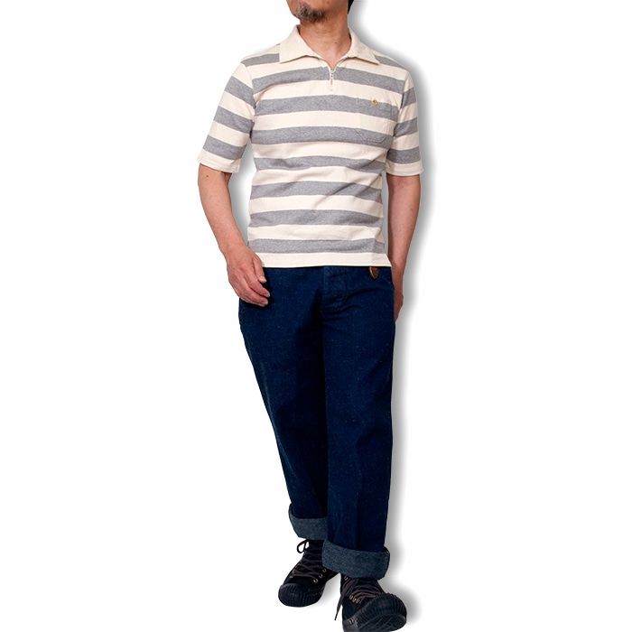 【OUT LET 50%OFF】コットン天竺ボーダー ポロシャツ