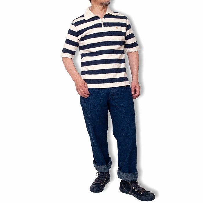 【OUT LET 50%OFF】コットン天竺ボーダー ポロシャツ