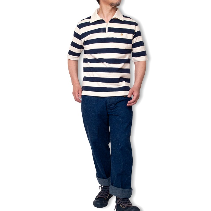 【OUT LET 50%OFF】コットン天竺ボーダー ポロシャツ