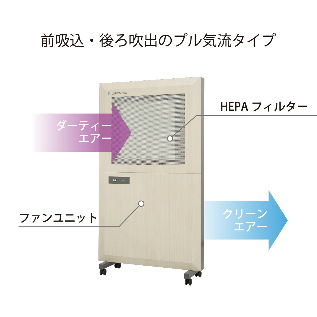 HEPAフィルター付きパーテーション“Aer” セーフティー仕様 木調タイプ