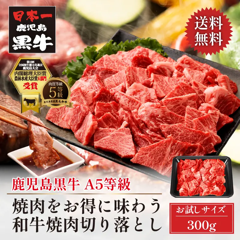 初回限定 ポイント5倍 鹿児島黒牛 焼肉切り落とし 300g