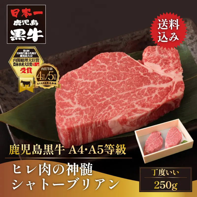 【肉の日限定】黒毛和牛 A4･A5等級 鹿児島黒牛 ヒレ肉の神髄シャトーブリアン 2枚(約250g) お一人様1ヶ限定