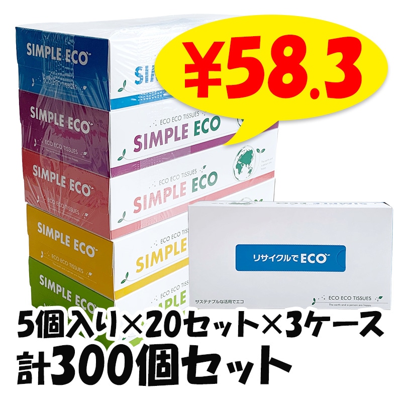 BOXティッシュ シンプルエコ 5P×20パック×3c/s（300個セット）｜卸